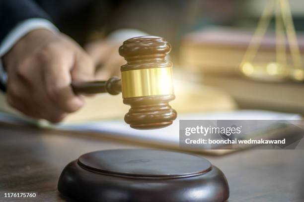 judge gavel with justice lawyers, businesswoman in suit or lawyer, advice and legal services concept. - martelo justiça imagens e fotografias de stock