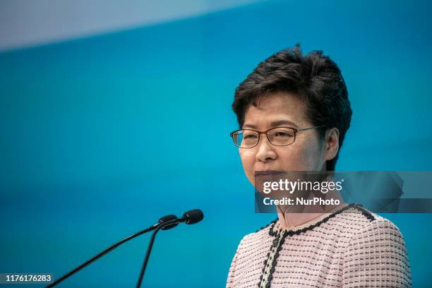 Hong Kong Chief Executive Carrie Lam is seen during a Press Conference in Hong Kong, China, October 16 Hong Kong Chief Executive Carrie Lam attends...