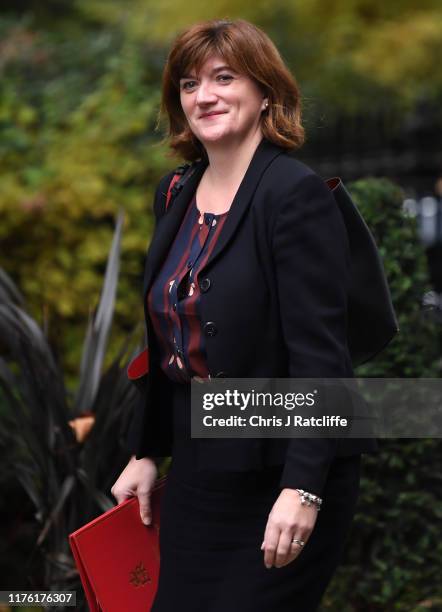 Secretary of State for Digital, Culture, Media and Sport, Nicky Morgan arrives at Downing Street on October 16, 2019 in London, England. UK and EU...