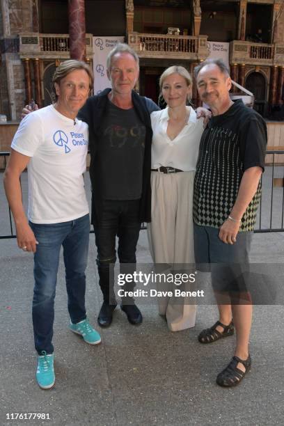 Jeremy Gilley, Sting, Juliet Rylance and Mark Rylance attend the 'Peace One Day' 20th Anniversary Celebration at Shakespeare's Globe on September 21,...