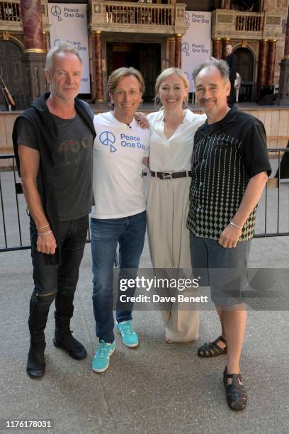 Sting, Jeremy Gilley, Juliet Rylance and Mark Rylance attend the 'Peace One Day' 20th Anniversary Celebration at Shakespeare's Globe on September 21,...