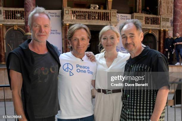 Sting, Jeremy Gilley, Juliet Rylance and Mark Rylance attend the 'Peace One Day' 20th Anniversary Celebration at Shakespeare's Globe on September 21,...