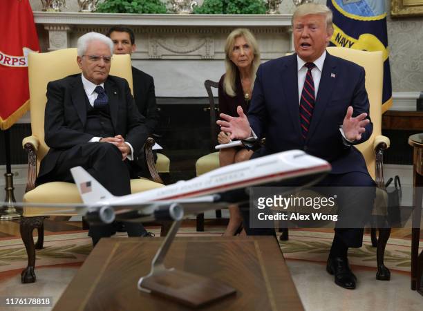 President Donald Trump meets with President Sergio Mattarella of Italy in the Oval Office at the White House October 16, 2019 in Washington, DC....