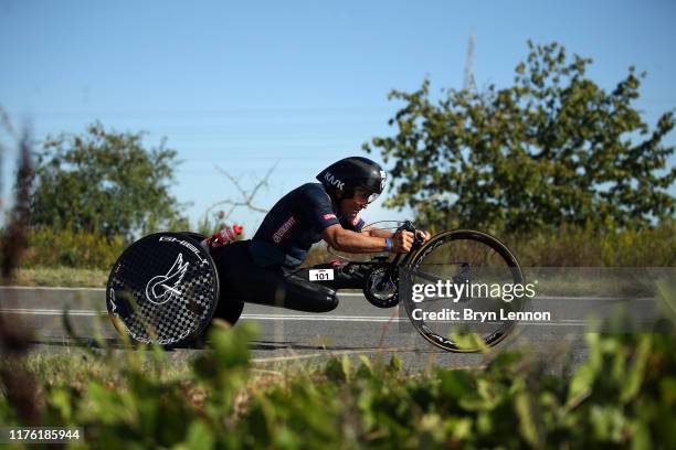 Alex Zanardi of Italy takes part in the bike leg of IRONMAN Italy on September 21, 2019 in Cervia, Italy.