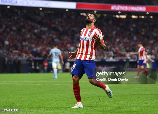 Diego Costa of Atletico Madrid reacts during the La Liga match between Club Atletico de Madrid and RC Celta de Vigo at Wanda Metropolitano on...