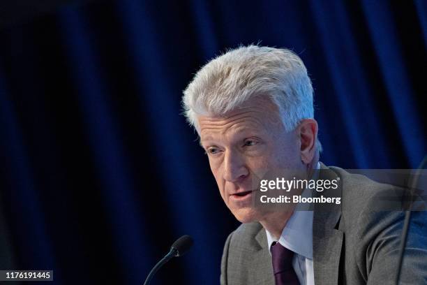 Paolo Mauro, deputy director of fiscal affairs at the International Monetary Fund , speaks at a Fiscal Monitor news conference during the annual...