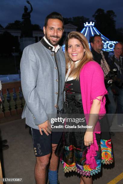 Soccer Player Claudio Pizarro and his wife Karla Salcedo during the Oktoberfest 2019 at Kaeferschaenke beer tent / Theresienwiese on September 29,...