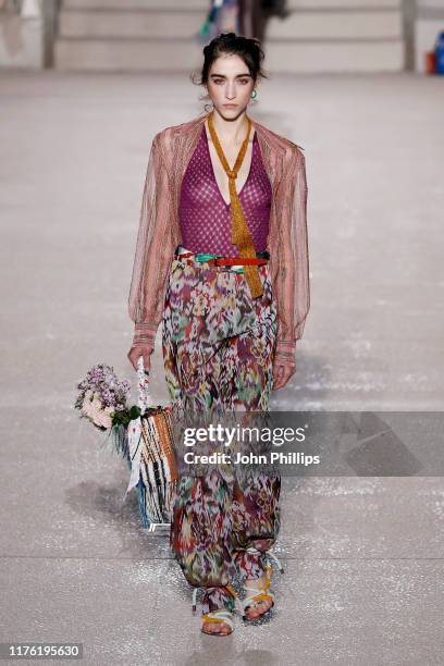 Model walks the runway at the Missoni show during the Milan Fashion Week Spring/Summer 2020 on September 21, 2019 in Milan, Italy.