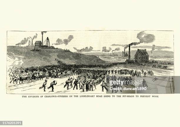 stockillustraties, clipart, cartoons en iconen met miners strike in belgië, 1886, 19e eeuw - staking