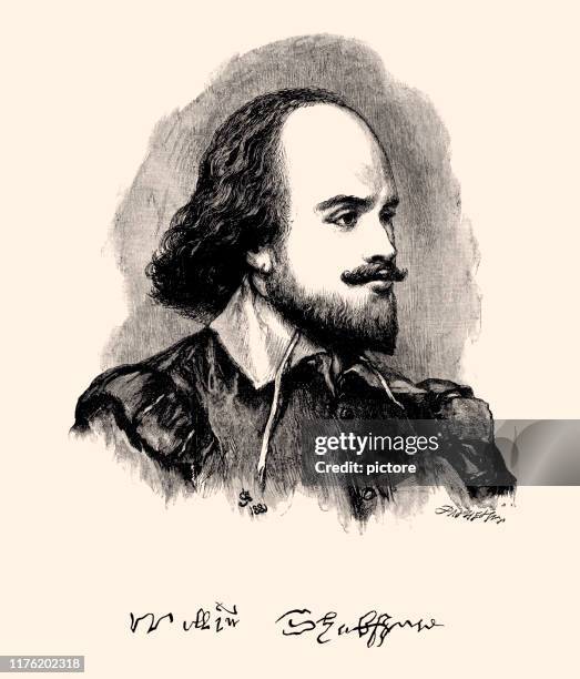 william shakespeare and his signature (xxxl) - shakespeare actress stock illustrations