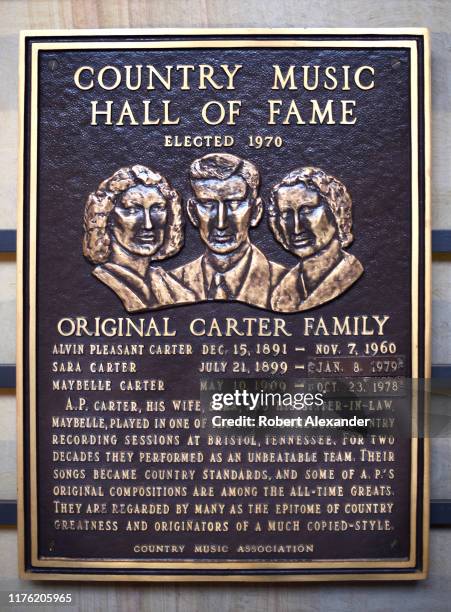 Bronze plaque at the Country Music Hall of Fame and Museum in Nashville, Tennessee, honors Hall of Fame members the Original Carter Family. Country...