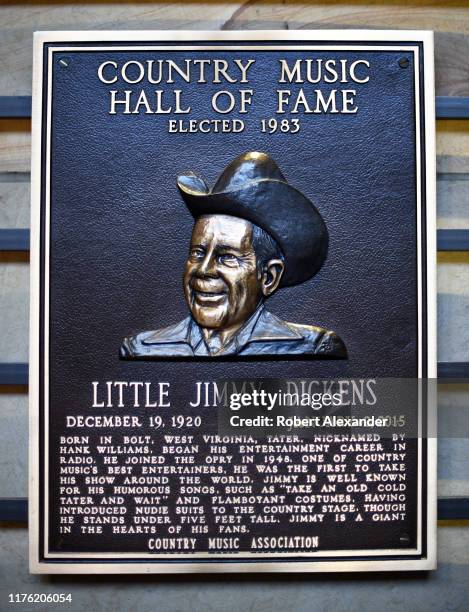 Bronze plaque at the Country Music Hall of Fame and Museum in Nashville, Tennessee, honors Hall of Fame member Little Jimmy Dickens. Country Music...