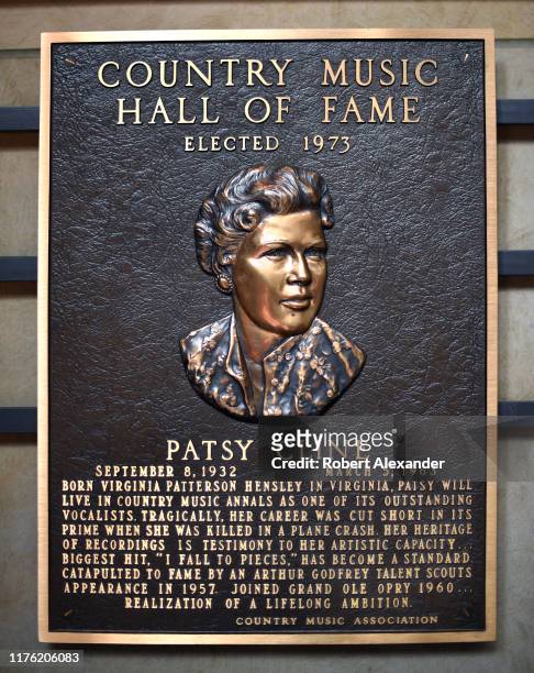 Bronze plaque at the Country Music Hall of Fame and Museum in Nashville, Tennessee, honors Hall of Fame member Patsy Cline. Country Music Hall of...