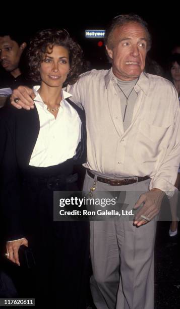 Actor James Caan and Ingrid Hajek attend the premiere of "Honeymoon In Vegas" on August 25, 1992 at Mann Chinese Theater in Hollywood, California.