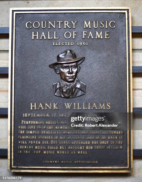 Bronze plaque at the Country Music Hall of Fame and Museum in Nashville, Tennessee, honors Hall of Fame member Hank Williams. Country Music Hall of...