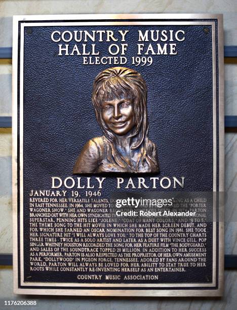 Bronze plaque at the Country Music Hall of Fame and Museum in Nashville, Tennessee, honors Hall of Fame member Dolly Parton. Country Music Hall of...