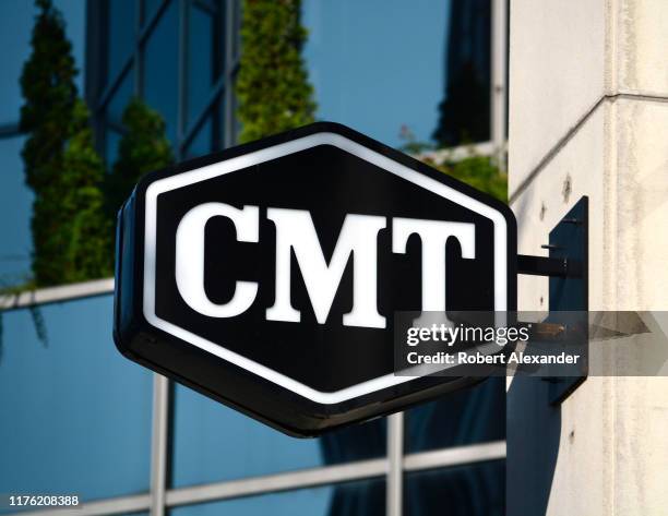 Sign above the entrance to Country Music Television in Nashville, Tennessee. CMT is a pay television channel owned by Viacom Media Networks.