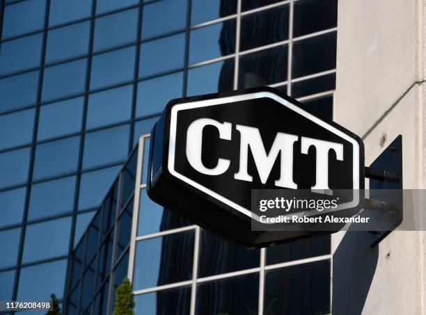 Sign above the entrance to Country Music Television in Nashville, Tennessee. CMT is a pay television channel owned by Viacom Media Networks.