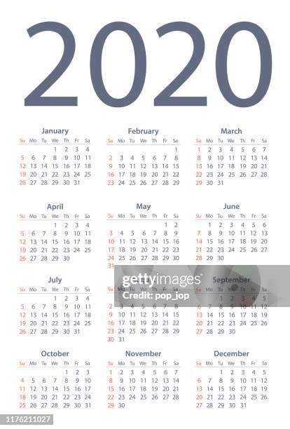日曆 2020 簡單。從星期日開始的日子 - 2019 2020 calendar 幅插畫檔、美工圖案、卡通及圖標