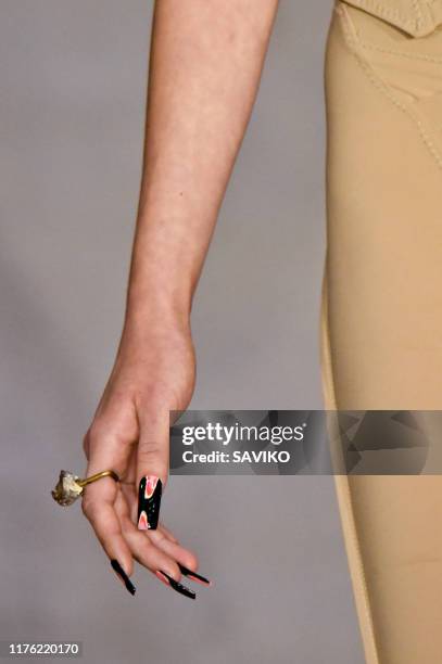 Model walks the runway at the Anteprima Ready to Wear fashion show during the Milan Fashion Week Spring/Summer 2020 on September 19, 2019 in Milan,...