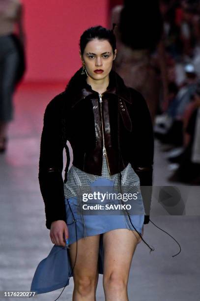 Model walks the runway at the Anteprima Ready to Wear fashion show during the Milan Fashion Week Spring/Summer 2020 on September 19, 2019 in Milan,...