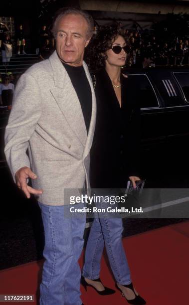 Actor James Caan and Ingrid Hajek attend the premiere of "Batman Returns" on June 16, 1992 at Mann Chinese Theater in Hollywood, California.