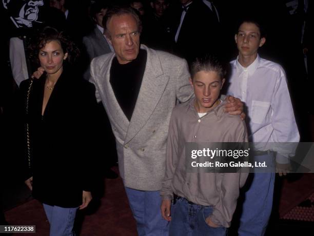 Actor James Caan, Scott Caan and Ingrid Hajek attend the premiere of "Batman Returns" on June 16, 1992 at Mann Chinese Theater in Hollywood,...