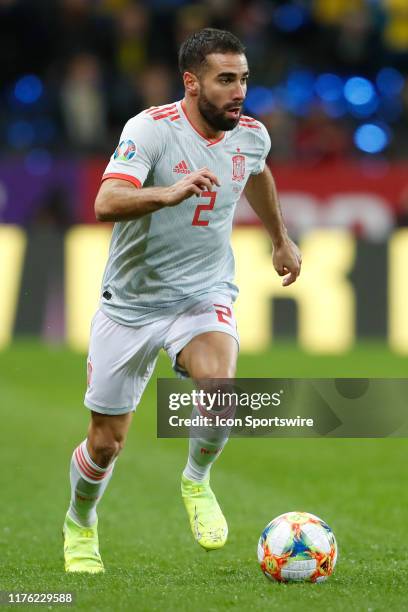 Defender Dani Carvajal of Spain National team during UEFA EURO 2020 Qualifiers match - Sweden v Spain at Friends Arena on October 15 in Stockholm,...