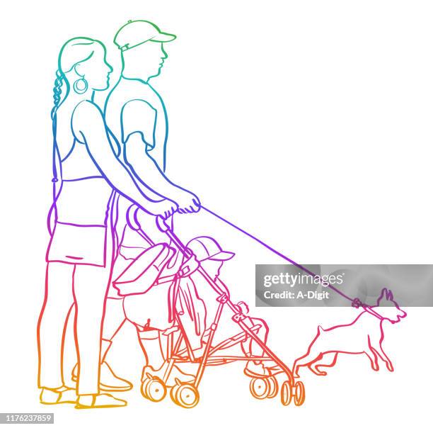 millenialsfamilyrainbow - stroller side view white background stock illustrations