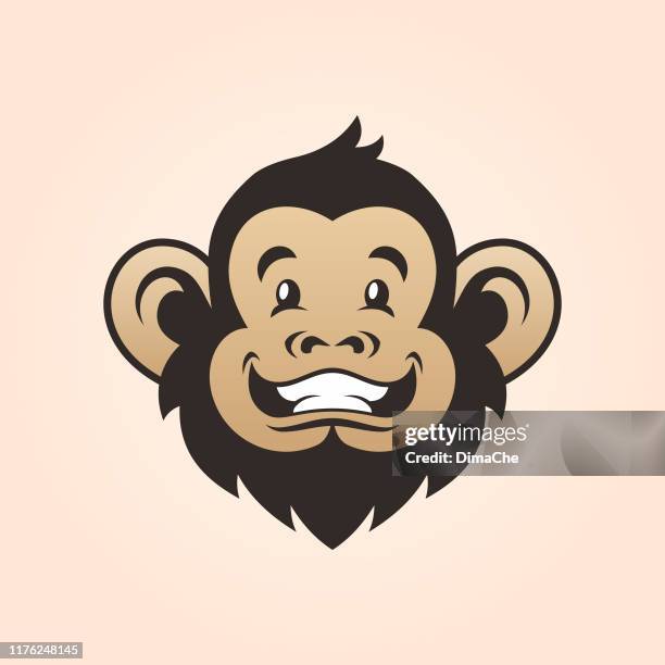 bildbanksillustrationer, clip art samt tecknat material och ikoner med monkey head. leende apa ansikte - chimpanzee