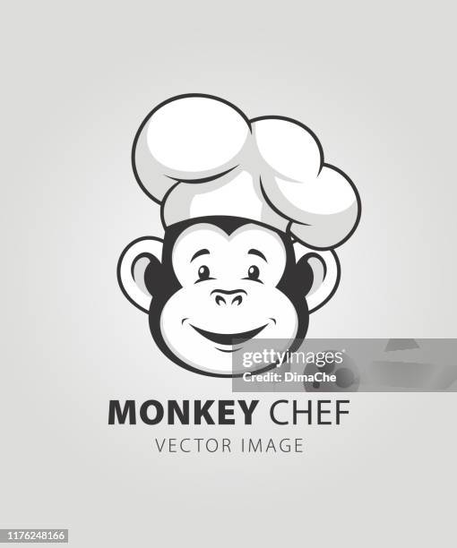 ilustraciones, imágenes clip art, dibujos animados e iconos de stock de mascota de personaje de chef de monos - chimpancé