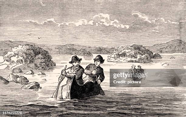 crossing lake rossignol.(xxxl) - 19th century stock illustrations