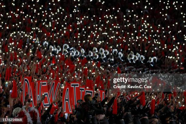 Georgia Bulldog fans light up the stadium with their cell phones while playing the Notre Dame Fighting Irish at Sanford Stadium on September 21, 2019...