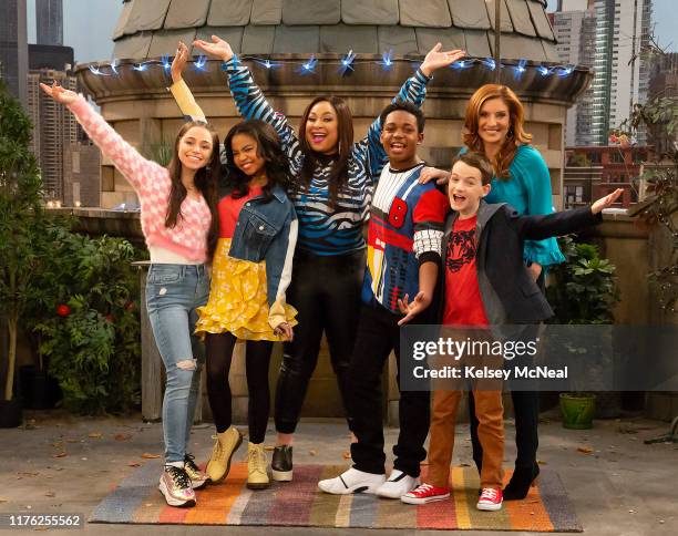 Disney Channel's "Raven's Home" stars Sky Katz as Tess, Navia Robinson as Nia Baxter-Carter, Raven-Symoné as Raven Baxter, Issac Ryan Brown as Booker...