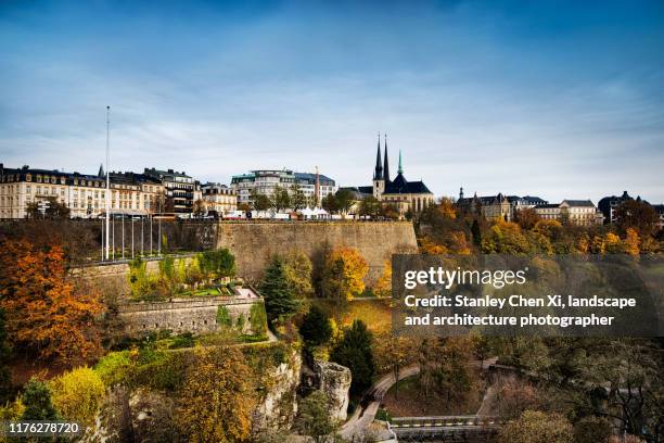 the skyline of luxembourg in autumn - luxembourg benelux photos et images de collection