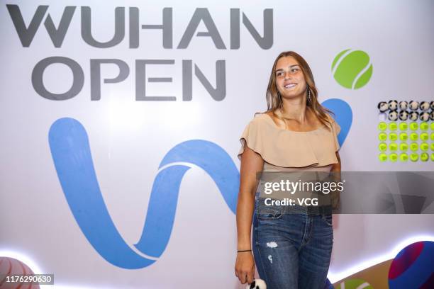 Aryna Sabalenka of Belarus attends an official player party ahead of 2019 Wuhan Open at Hilton hotel on September 21, 2019 in Wuhan, Hubei Province...