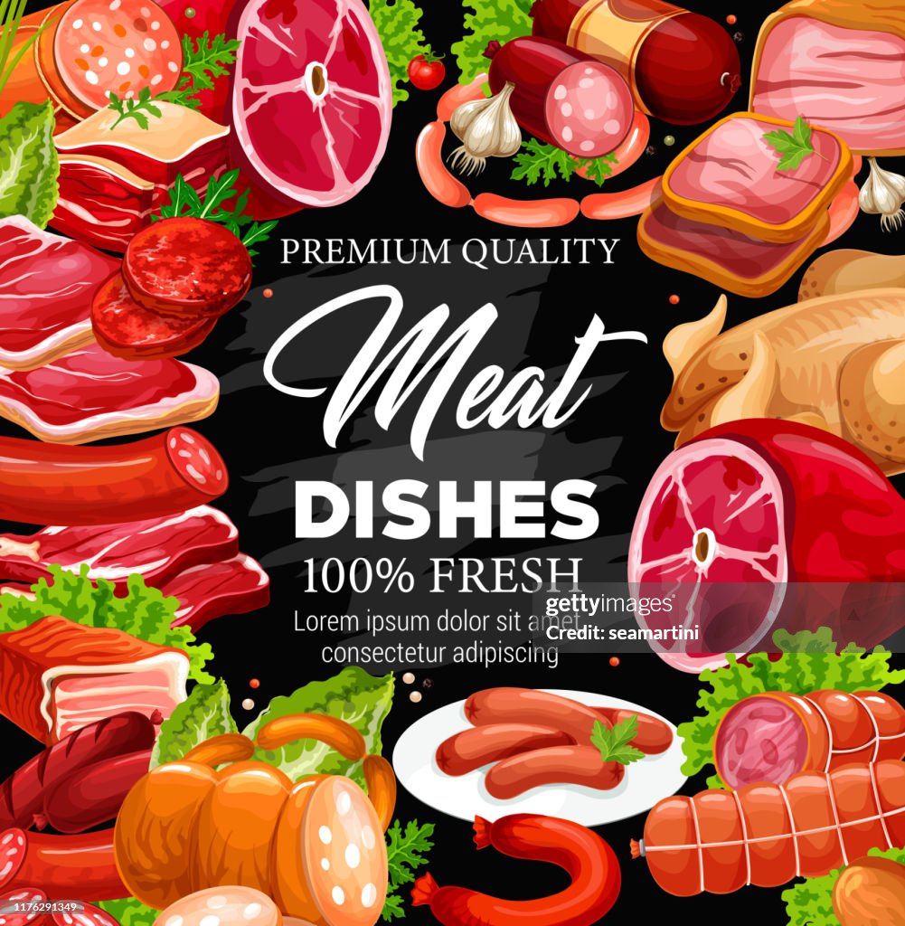 Meat Frame Pork Beef Meat And Sausages Frame Butchery Shop High-Res Vector Graphic ...