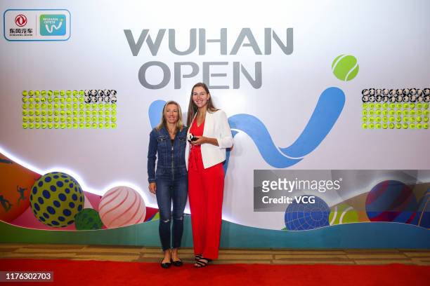 Kveta Peschke of Czech Republic and Nicole Melichar of the United States attend an official player party ahead of 2019 Wuhan Open at Hilton hotel on...