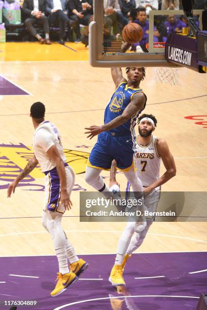 Marquese Chriss of the Golden State Warriors dunks the ball against the Los Angeles Lakers during a pre-season game on October 16, 2019 at STAPLES...