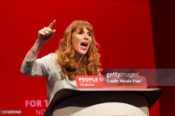 Angela Rayner Labour MP for Ashton Under - Lyne, shadow Education Minister speaking at the 2019 Labour Party conference on September 22, 2019 in...