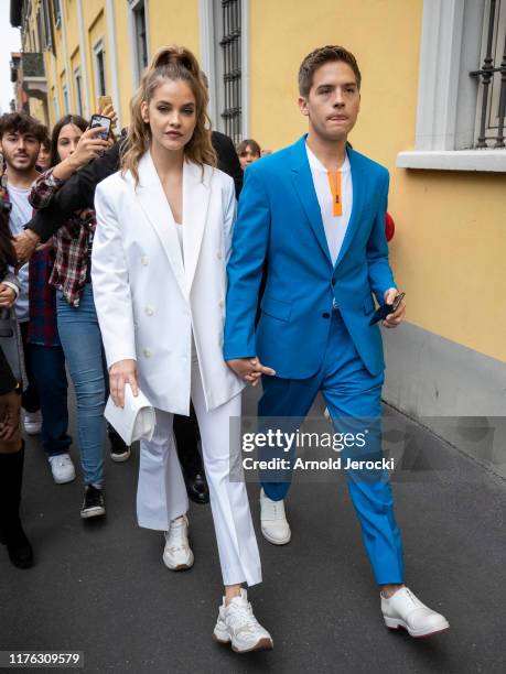 Barbara Palvin and Dylan Sprouse are seen during the Milan Fashion Week Spring/Summer 2020 on September 22, 2019 in Milan, Italy.