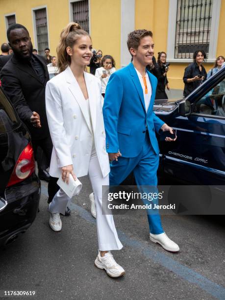 Barbara Palvin and Dylan Sprouse are seen during the Milan Fashion Week Spring/Summer 2020 on September 22, 2019 in Milan, Italy.