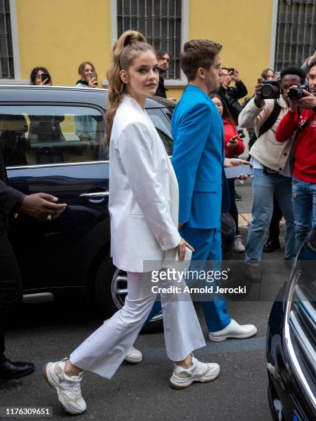 Barbara Palvin and Dylan Sprouse are seen during the Milan Fashion Week Spring/Summer 2020 on September 22, 2019 in Milan, Italy.