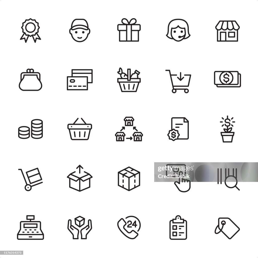 Einkaufen und Einzelhandel - Umriss Icon Set