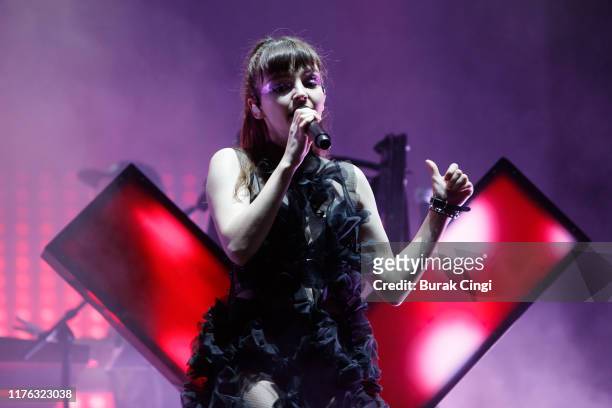 Lauren Mayberry of Chvrches performs live on the BBC Radio 1 stage during day three of Reading Festival 2019 at Richfield Avenue on August 25, 2019...