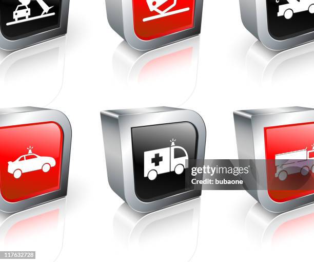 three 3d emergency response icons - fallen tree stock illustrations