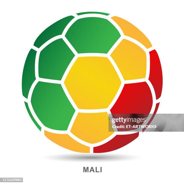 vector soccer ball with malian national flag on white background - african soccer fans stock illustrations