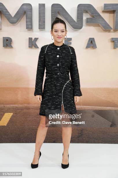 Natalia Reyes poses at a photocall for "Terminator: Dark Fate" at the Mandarin Oriental Hotel on October 17, 2019 in London, England.