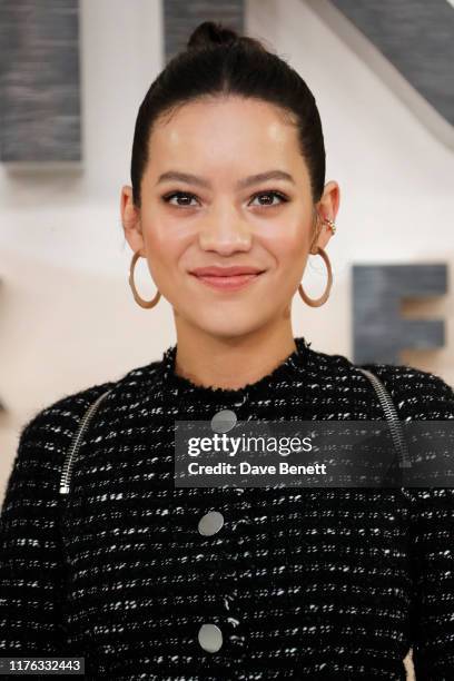 Natalia Reyes poses at a photocall for "Terminator: Dark Fate" at the Mandarin Oriental Hotel on October 17, 2019 in London, England.