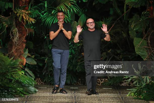 Fashion designers Stefano Dolce and Domenico Gabbana walk the runway at the Dolce & Gabbana show during the Milan Fashion Week Spring/Summer 2020 on...